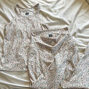 Prana White Ribbed Tank and Legging Set with Multicolor Confetti Dots